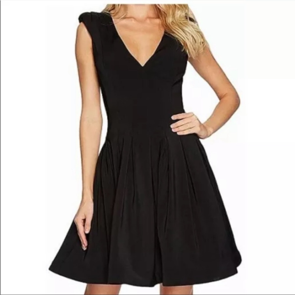 HALSTON HERITAGE Black Pleated Fit-and-Flare Dress, Size 2